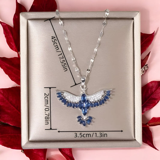 Elegant Silver & Blue Crystal Phoenix Necklace – Symbol of Strength & Beauty